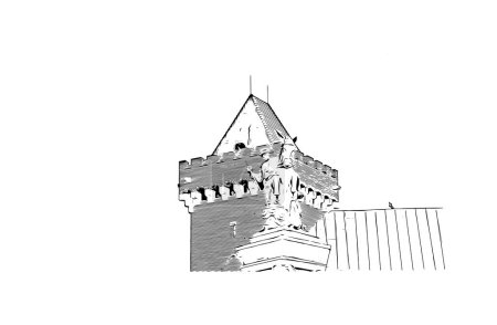 Ilustración de Imprimir Vista del edificio con hito de Poznan es la ciudad en Polonia. Dibujo dibujado a mano ilustración en vector. - Imagen libre de derechos