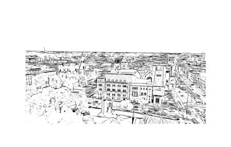Ilustración de Imprimir Vista del edificio con hito de Poznan es la ciudad en Polonia. Dibujo dibujado a mano ilustración en vector. - Imagen libre de derechos