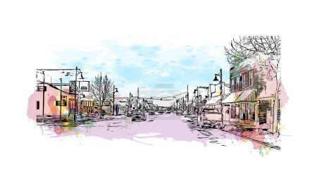 Illustration for Print Building view with landmark of  Rogers is the city in Michigan. Watercolor splash with hand drawn sketch illustration in vector. - Royalty Free Image