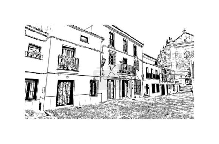 Print Building view with landmark of Ronda is a city in Spain. Hand drawn sketch illustration in vector.