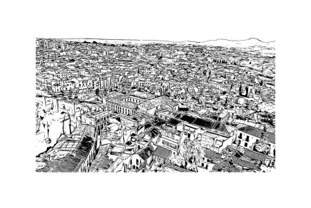Illustration for Print Building view with landmark of Ronda is a city in Spain. Hand drawn sketch illustration in vector. - Royalty Free Image