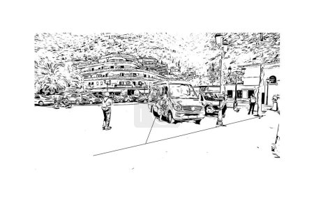 Illustration for Print Building view with landmark of Pueblo is a city in Colorado. Hand drawn sketch illustration in vector. - Royalty Free Image
