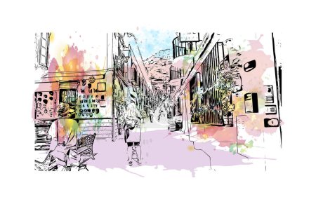 Illustration for Print Building view with landmark of Pueblo is a city in Colorado. Watercolor splash with hand drawn sketch illustration in vector. - Royalty Free Image