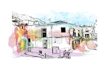 Illustration for Print Building view with landmark of Pueblo is a city in Colorado. Watercolor splash with hand drawn sketch illustration in vector. - Royalty Free Image