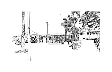 Téléchargez les illustrations : Imprimer La ville de Puerto Vallarta est située au Mexique. Illustration dessinée à la main en vecteur. - en licence libre de droit