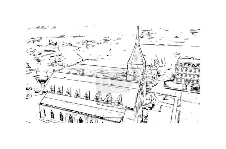Illustration for Print Building view with landmark of Rutland is a ceremonial county in England. Hand drawn sketch illustration in vector. - Royalty Free Image