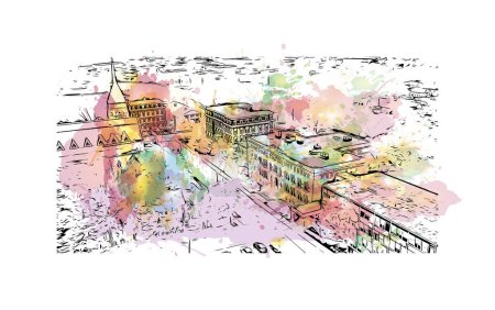 Téléchargez les illustrations : Print Building view with landmark of Rutland is a ceremonial county in England. Watercolor splash with hand drawn sketch illustration in vector. - en licence libre de droit