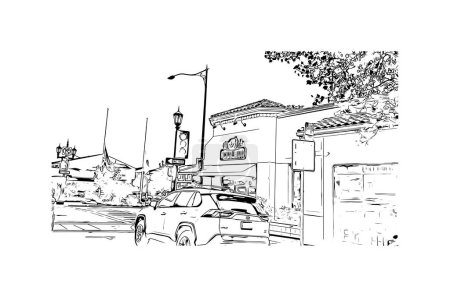 Ilustración de Imprimir Vista del edificio con hito de Salinas es la ciudad de California. Dibujo dibujado a mano ilustración en vector. - Imagen libre de derechos