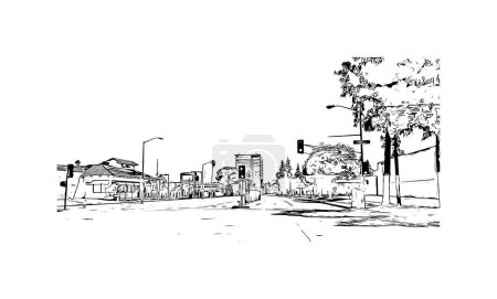 Ilustración de Imprimir Vista del edificio con punto de referencia de San Bernardino es la ciudad de California. Dibujo dibujado a mano ilustración en vector. - Imagen libre de derechos