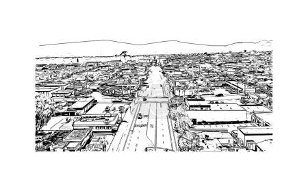 Ilustración de Imprimir Vista del edificio con hito de San Luis es la ciudad de Arizona. Dibujo dibujado a mano ilustración en vector. - Imagen libre de derechos