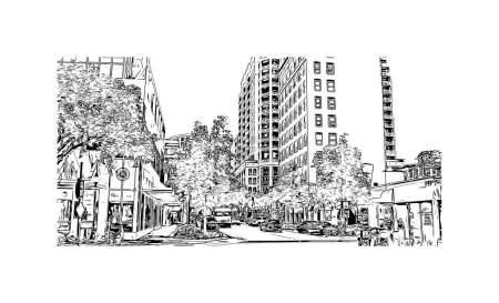 Print  Building view with landmark of Sarasota is the city in Florida. Hand drawn sketch illustration in vector.