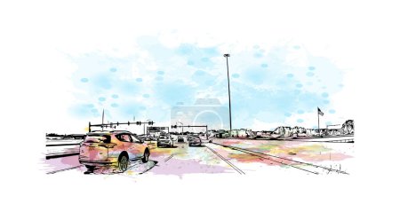 Illustration for Print Building view with landmark of Sioux is the city in northwest Iowa. Watercolor splash with hand drawn sketch illustration in vector. - Royalty Free Image