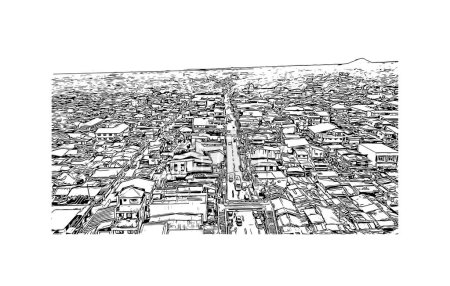 Ilustración de Imprimir Vista del edificio con hito de Sariaya es el municipio de Filipinas. Dibujo dibujado a mano ilustración en vector. - Imagen libre de derechos