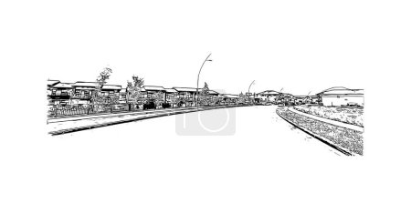 Illustration for Print  Building view with landmark of Saskatoon is the city in Canada. Hand drawn sketch illustration in vector. - Royalty Free Image