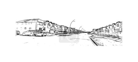 Illustration for Print Building view with landmark of Saskatoon is the city in Canada. Hand drawn sketch illustration in vector. - Royalty Free Image