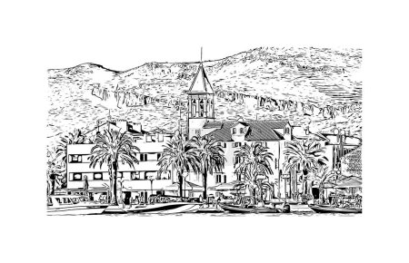  Building with landmark of split is the city in croatia. Hand drawn sketch illustration in vector.