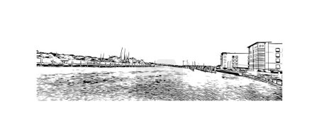 Print Building view with landmark of St Augustine is the city in USA. Hand drawn sketch illustration in vector.