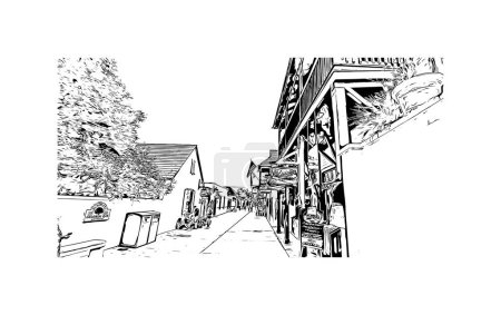 Ilustración de Imprimir Vista del edificio con hito de San Agustín es la ciudad en Estados Unidos. Dibujo dibujado a mano ilustración en vector. - Imagen libre de derechos