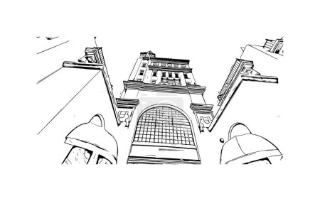 Ilustración de Imprimir Vista del edificio con hito de San Agustín es la ciudad en Estados Unidos. Dibujo dibujado a mano ilustración en vector. - Imagen libre de derechos