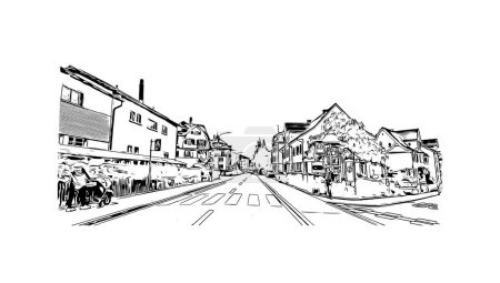 Das Wahrzeichen von St. Gallen ist die Stadt in der Schweiz. Handgezeichnete Skizzenillustration im Vektor.