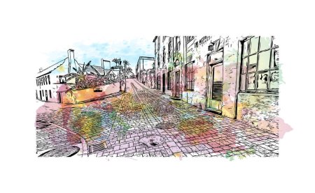 Illustration for Print Building view with landmark of Georges Bermuda is the town in Barmuda. Watercolor splash with hand drawn sketch illustration in vector. - Royalty Free Image