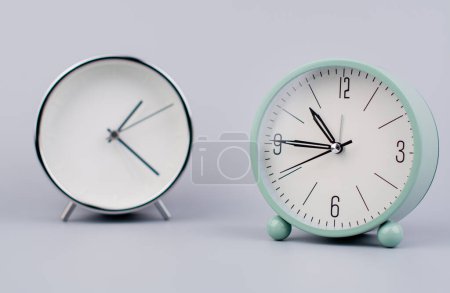 Photo for Time hand shows standing time. High quality studio photo of a clock. The concept of time and the rules of time in work - Royalty Free Image