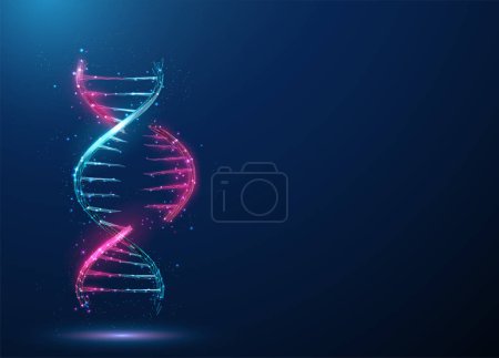 Abstraktes 3D DNA Molekül Helix mit abgeschnittenem Teil. Crispr-Cas9-System. Gene-Editing-Konzept für die Gentechnologie. Design im Low Poly-Stil. Drahtgestell leichte grafische Verbindungsstruktur. Vektor