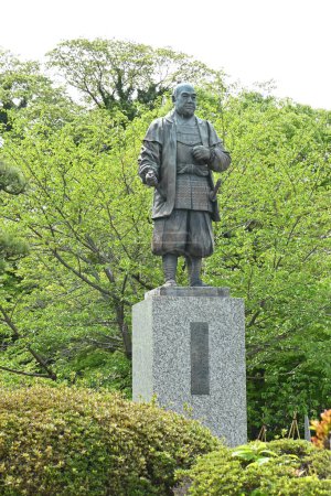Photo for Statue of Tokugawa Ieyasu. Japan tourism Aichi Prefecture Okazaki Castle. He is a historical person who survived the age of civil wars and is a founder of Edo shogunate. - Royalty Free Image