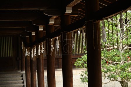 Photo for Japan travel guide. Omi Jingu Shrine. A shrine in Otsu City, Shiga Prefecture, Japan, dedicated to Emperor Tenji. A match to determine the competitive karuta champion is held here every January. - Royalty Free Image