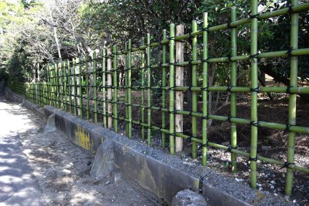 A traditional Japanese hedge made of bamboo. Residential background material.