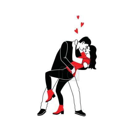 Love tenderness and romantic feelings concept. Young loving smiling couple boy and girl standing hugging each other feeling in love vector illustration