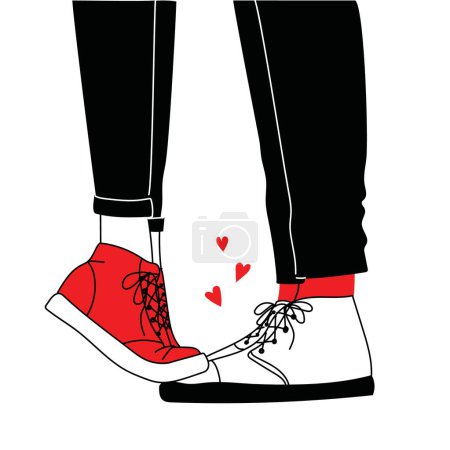 Téléchargez les photos : Joyeux Valentines carte mignonne ou une affiche avec une illustration vectorielle d'un couple dansant jambes sur une date félicitations pour les vacances - en image libre de droit