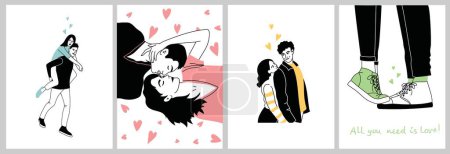 Illustration for Romantic set of illustrations with man and woman. Love, love story, relationship. Vector design concept for Valentines Day and other users. - Royalty Free Image