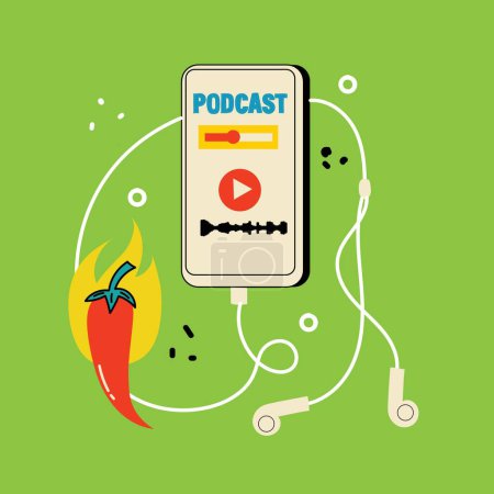 Illustration for Podcast recording and listening, broadcasting, online radio, audio streaming service Concept. Hand drawn Vector isolated illustrations - Royalty Free Image