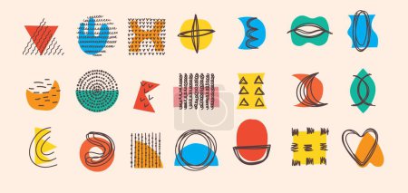 Foto de Elementos gráficos abstractos en estilo minimalista de moda. Formas de garabatos dibujadas a mano, manchas, gotas, curvas, líneas para crear patrones, invitaciones, carteles, tarjetas, publicaciones en redes sociales e historias - Imagen libre de derechos