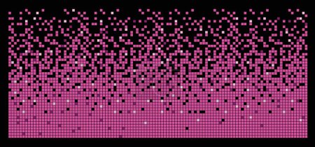 Foto de Tecnología digital pixel retro background. El patrón sin costuras presenta cuadrados rosas y negras sobre un fondo negro, creando un diseño simétrico en tonos de violeta, magenta y púrpura. - Imagen libre de derechos