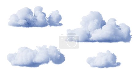 Foto de 3d render, colección de nubes realistas abstractas aisladas sobre fondo blanco, climatología, elementos de diseño - Imagen libre de derechos