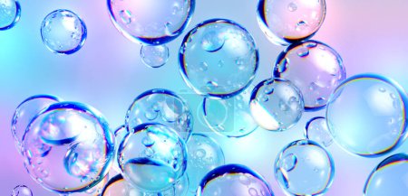 Foto de 3d render, fondo azul abstracto, burbujas de aire, fondo de pantalla con bolas de vidrio - Imagen libre de derechos