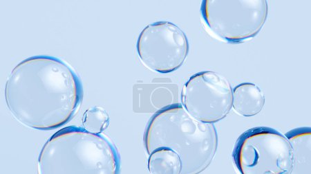 Photo for 3d render, abstract background with translucent soap bubbles, wallpaper with glass balls - Royalty Free Image