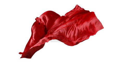 3D-Render, abstrakte rote Draperie fallend. Seidenstoff fliegt weg. Mode Clip Art isoliert auf weißem Hintergrund