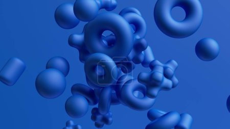Foto de 3d render, fondo abstracto con una variedad de formas geométricas azules cayendo o levitando. Fondo de pantalla minimalista - Imagen libre de derechos