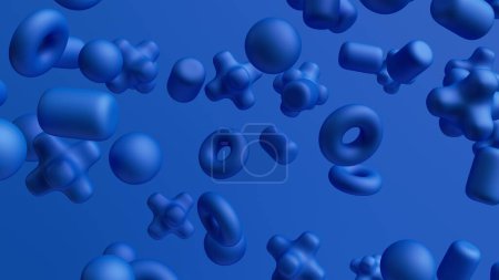 Foto de 3d render, fondo azul abstracto con formas geométricas surtidas - Imagen libre de derechos