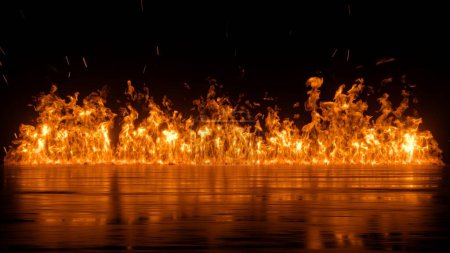 3d rendering, abstract black background with blazing fire