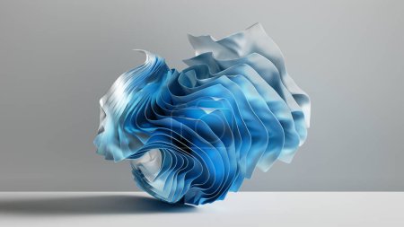 Foto de 3d render, fondo de pantalla abstracto con caída de tela textil doblada y arrugada, fondo de moda con capas de tela ondulante, gradiente azul blanco - Imagen libre de derechos