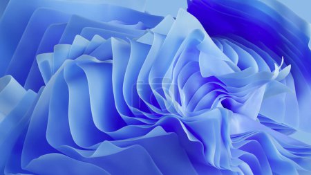 3D-Render, abstrakter blauer Hintergrund mit Lagen von Seidenfaltgardinen, Modetapete