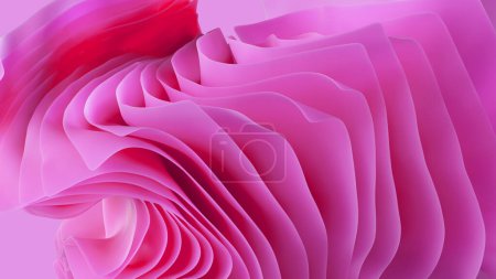 Foto de 3d render, fondo rosa abstracto con capas macro, papel pintado de moda ondulado - Imagen libre de derechos