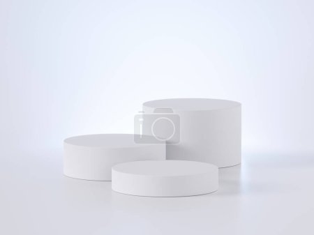 Foto de 3d render, fondo mínimo moderno blanco con tres pedestales vacantes. Escaparate comercial maqueta en blanco con podio vacío para mostrar el producto - Imagen libre de derechos