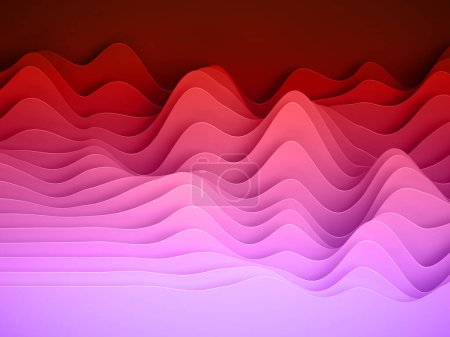 Photo for 3d render, abstract paper shapes background, bright colorful sliced layers, waves, hills, equalizer - Royalty Free Image