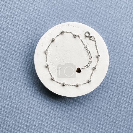 Photo for Thin silver chain bracelet, simple minimalist bracelet anklet. - Royalty Free Image