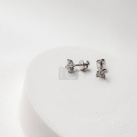 Photo for Stylish stud earrings in white gold with diamonds. - Royalty Free Image